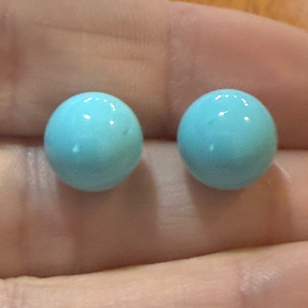 Turquoise Blue Round Ball Stud Earrings Silver Tone 10mm Minimalist Jewelry